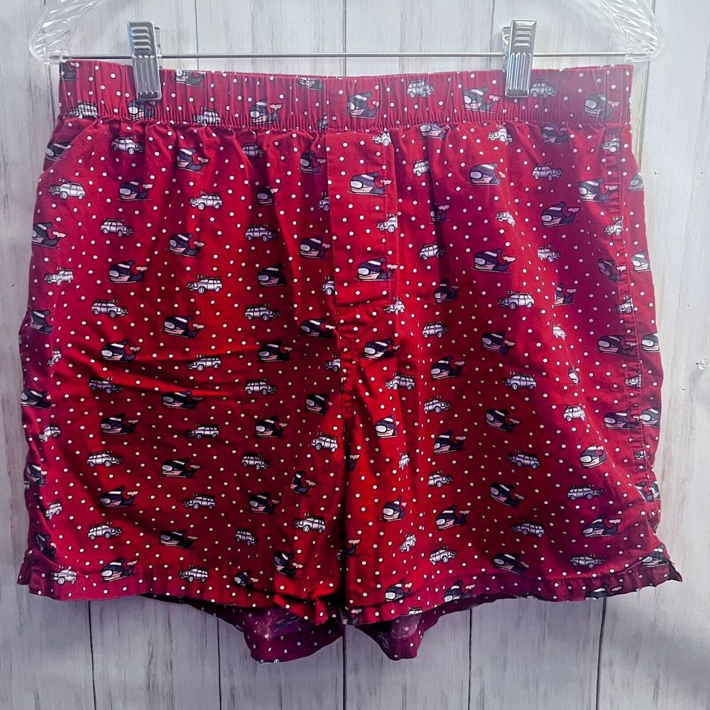Vineyard Vines Boxers Shorts Red Xmas Whale Surf Station Wagon M Polka Dots